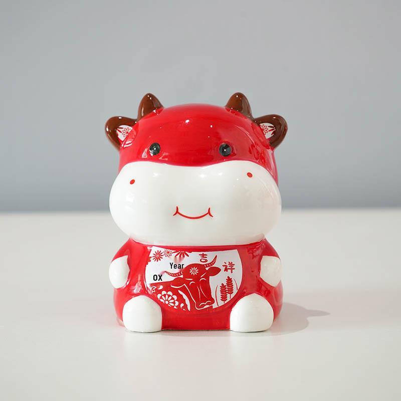 

Керамическая копилка-украшение в виде знака зодиака Быка с логотипом на заказ для сувенира на мероприятие