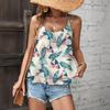 Women's Flower Print Tops Sleeveless O-Neck Camisole T-shirt