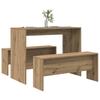 3 Piece Dining Table and Bench Set Artisan Oak Wood Material