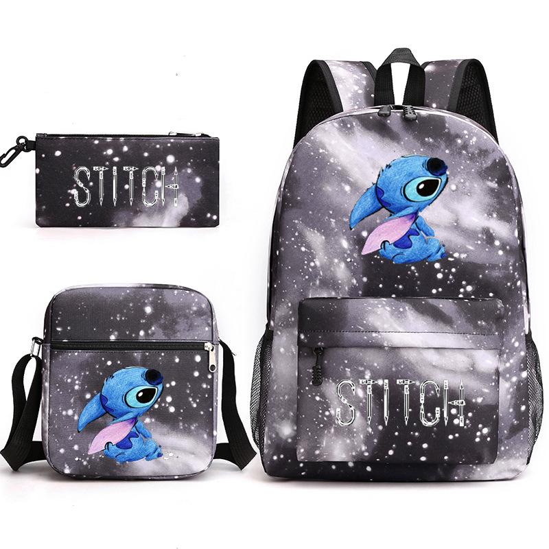 Set Zaino Borsa a Spalla Astuccio Cartone Animato 3-in-1 Zaino Studente Nero Grande Capacità Resistente all'Acqua per Scuola Media Superiore Università