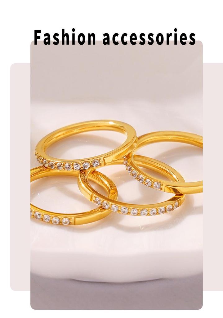 18K Goldplattierter Zirkonia Stapelring für Damen – Minimalistisches Europäisches & Amerikanisches Design in Titanstahl
