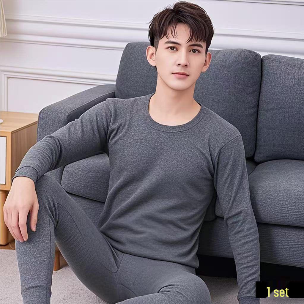 Men's Pure Cotton Thermal Underwear Set: High Neck Top & Bottoms for Cold Protection and Quick Warmth