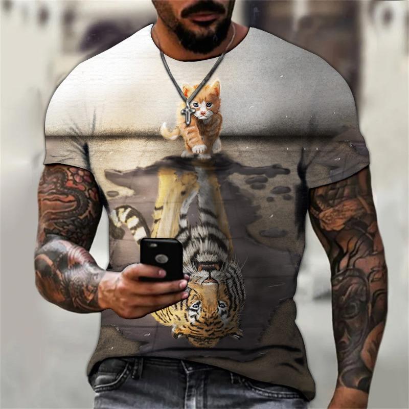 

Men s T-shirt 3D T-shirt Men s Fashion Short Sleeved Animal Tiger Loose Print 3D T-shirt 6XL