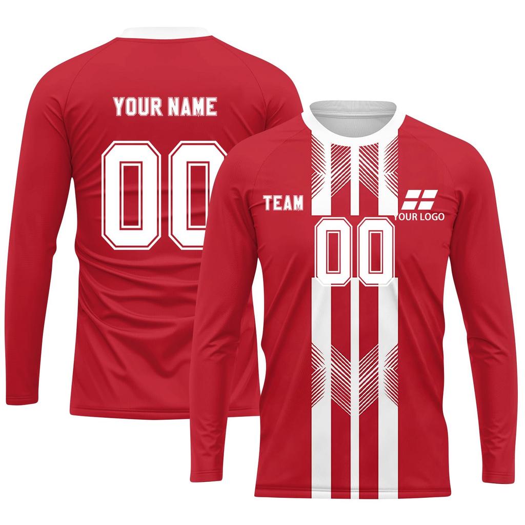 Men's Long Sleeve Athletic Jersey, Quick-Dry Sports Shirt, Lightweight Team Uniform Top, Red White Design