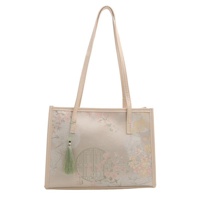 Modern Chinese Style Women s Tote Bag With Stylish Stitch Details And Large Space белый