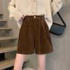 High Waist Women Corduroy Shorts Stripe Loose Streetwear Ins Wide Leg Short Pants  Beachwear