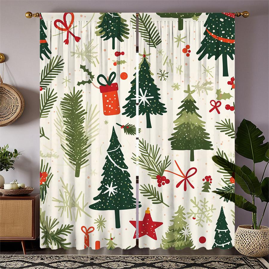 Cartoon Christmas Tree Printed Curtains Pole Bag Decorations Daily Home Room Curtain Polyester