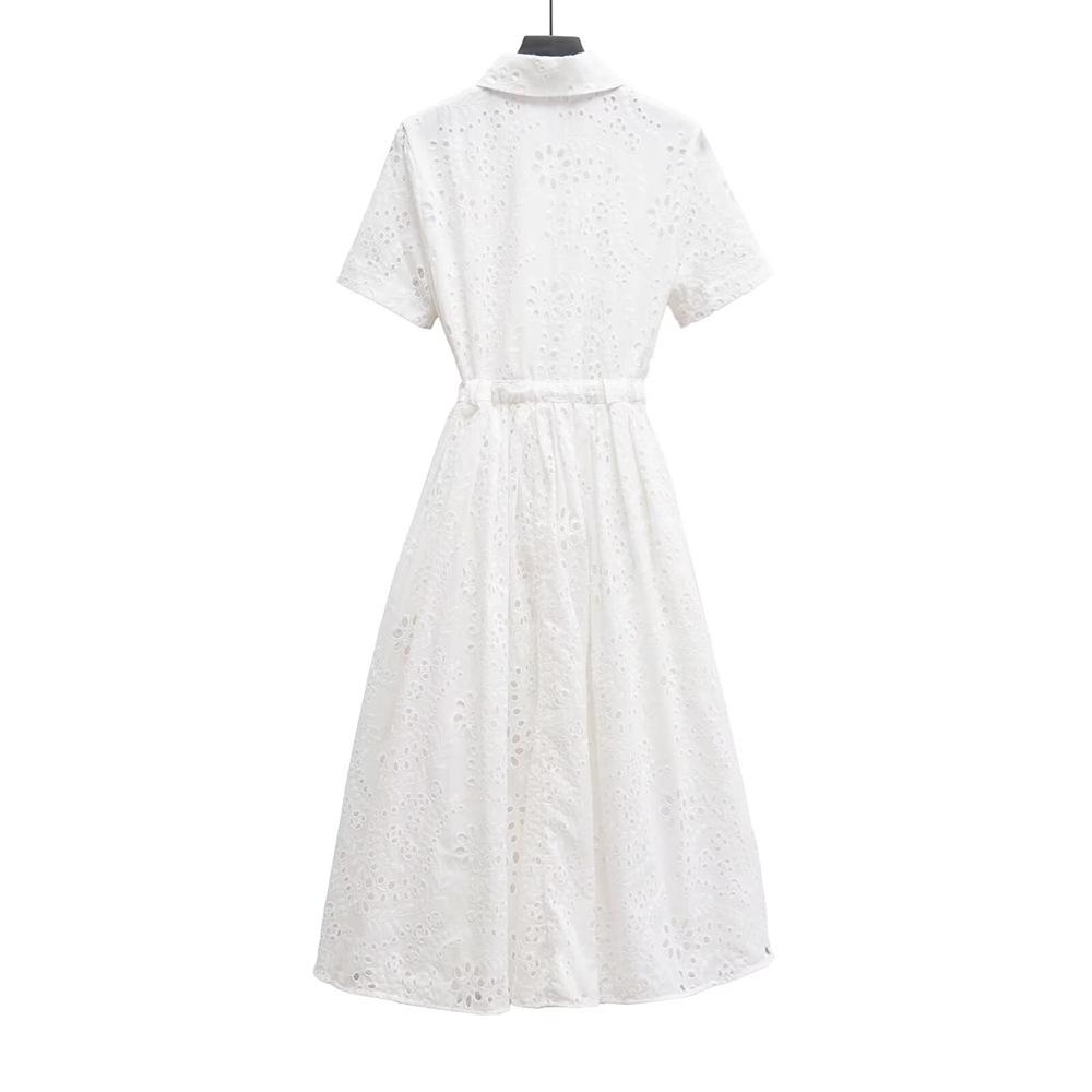 Spring/Summer 2025 Women's Embroidered Shirt Dress with Belt and Turn-Down Collar