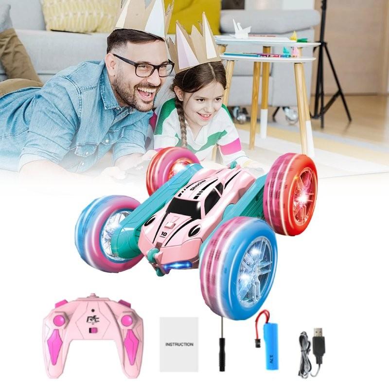 Amazing Colorful Remote Control Stunt Car With Light Up Wheels For Kids Fun