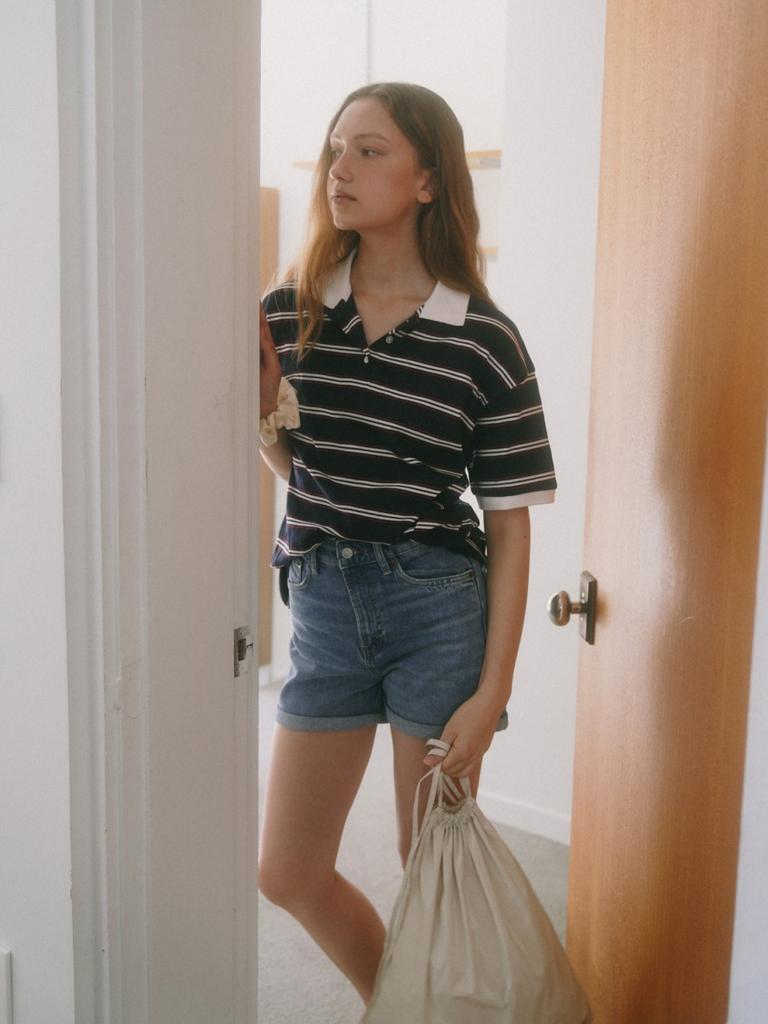UNNOUT Stripe Collar T-Shirt Navy