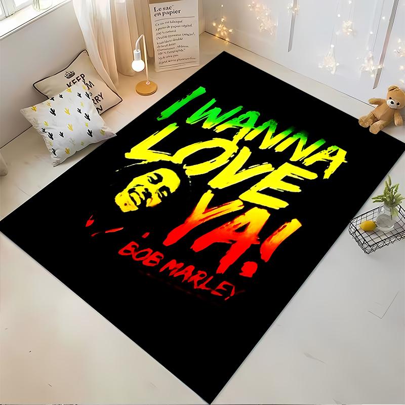Colorful Bob Marley Carpet with "I Wanna Love Ya" Text Design Suitable for use as an anti-slip for living room bedroom sofas