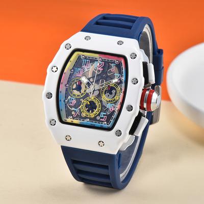 Barrel-shaped Colorful Hollow Versatile Men's Quartz Watch Spot Fashion Sports Hollow Quartz Men's Watch Wholesale