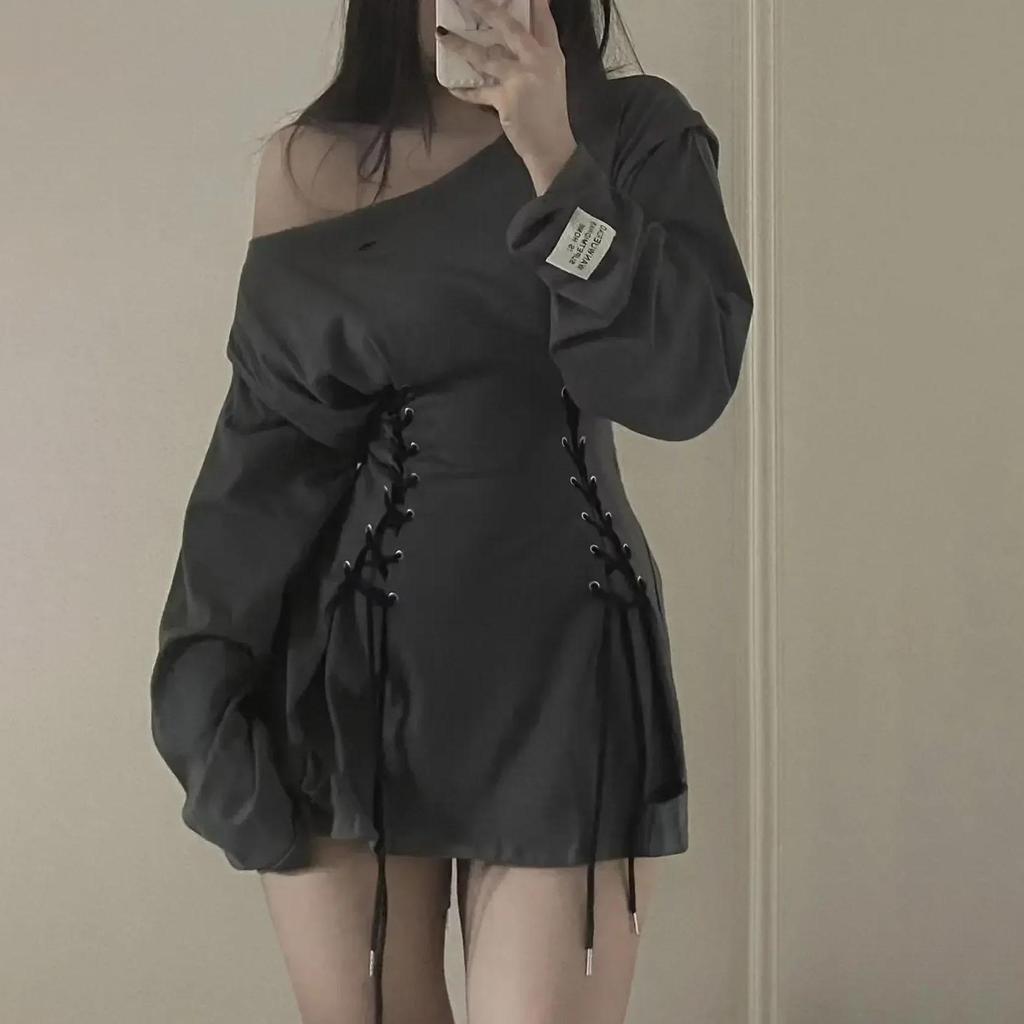 Kawaii Bandasje Bodycon Kjoler Vår Høst Korsettkjole Langermet Dame Estetisk Y2k Eventyr Goth Klær