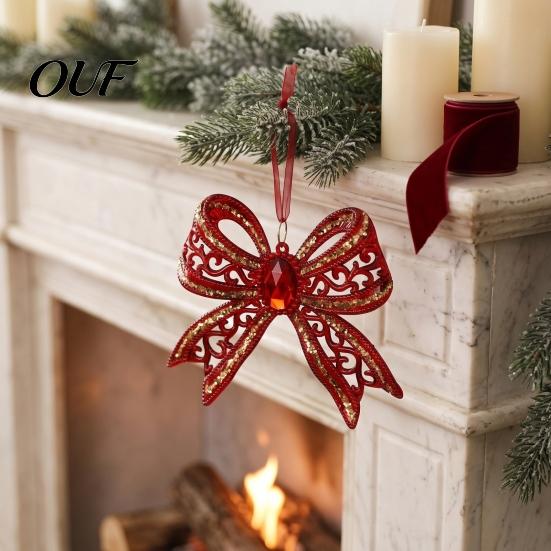 Decorative Bows for Gifts Acrylic Faux Crystal Bow Christmas Ornament, Sparkly Hollow Party Hanging Supplies Knot Decoration Home New Year Decor