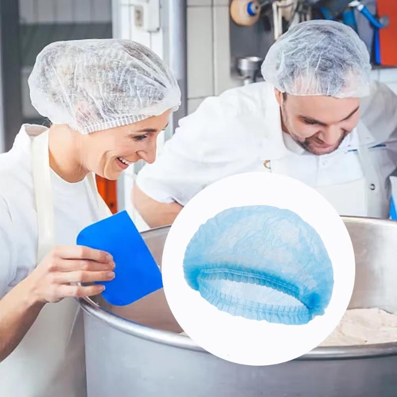 100 Pcs Disposable Non Woven Bouffant Caps Breathable Anti Hair Shedding For Restaurants Cafes Kitchens Food Service Workplaces