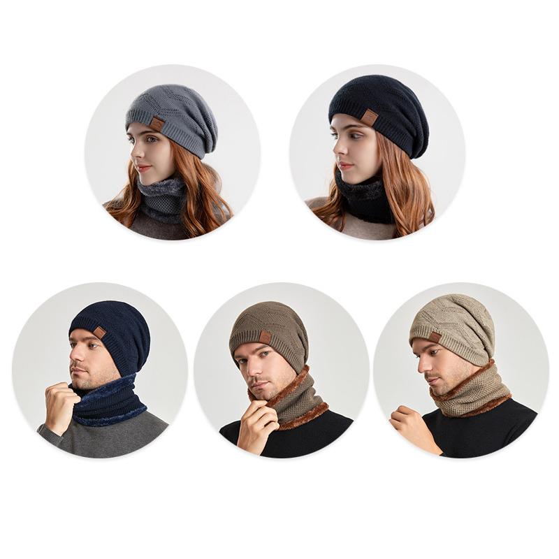 Toamnă Iarnă Bărbați Skullies Beanies Femei Șapcă eșarfă Costum Pulover de catifea Șapcă în aer liber tricotată caldă Lână Șapcă mânecă