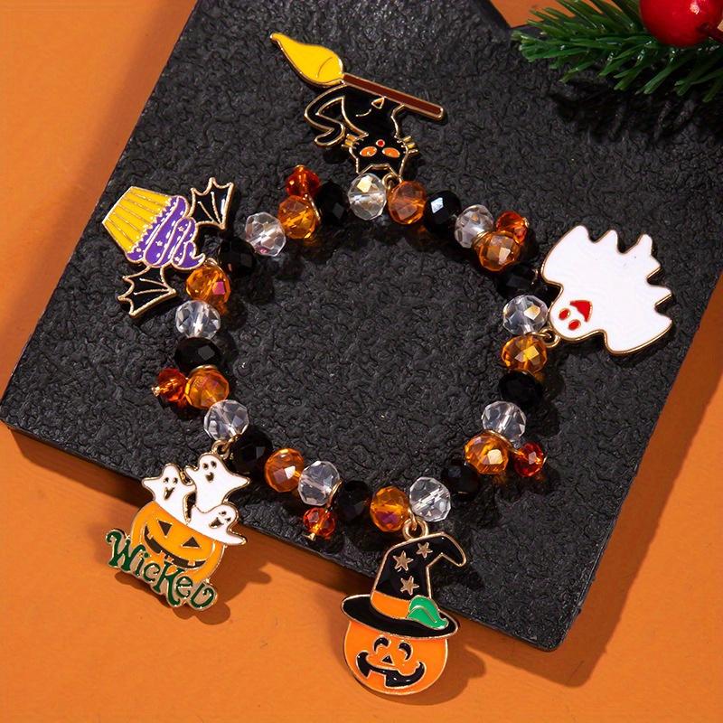 Halloween Ghost Pumpkin Spider Cat Bat Charm Bracelets for Women Funny Skeleton Skull Bracelets Jewelry Gifts