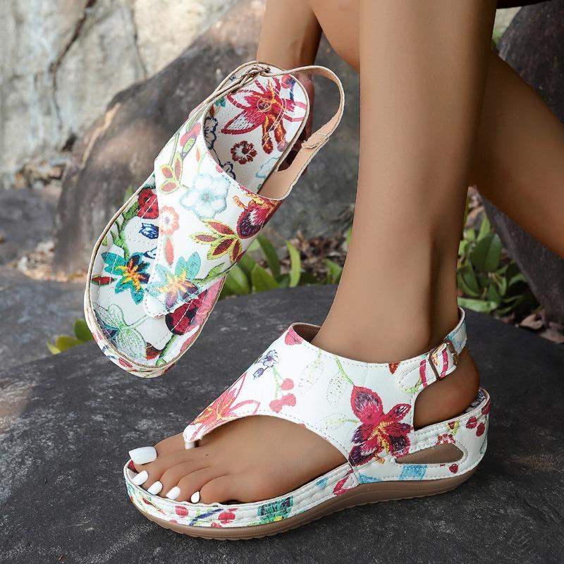 

Large size herringbone sandals women s new embroidered flower back strap wedge sandals women 36