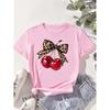 Fashion Cherry Print Women T-Shirt Short Sleeve Crew Neck Casual Tops for Summer Spring Women's Clothing Tops Tees