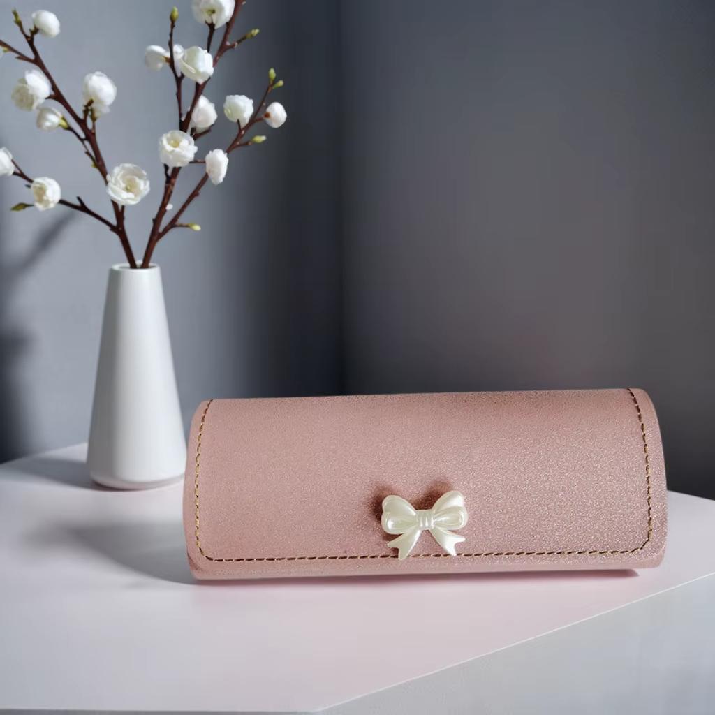 Boîte de rangement pour lunettes Étui à lunettes compact Contenant pour lunettes à nœud Étui à lunettes élégant en cuir PU pour les déplacements Cadeau pour étudiants