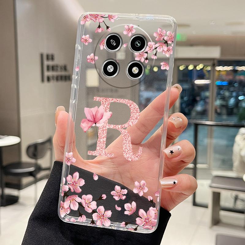 Letter Case For OPPO A2 Pro 5G Capa Coque Fashion Flower Back Cover Transparent Soft Silicone TPU Clear Printing Phone Casing