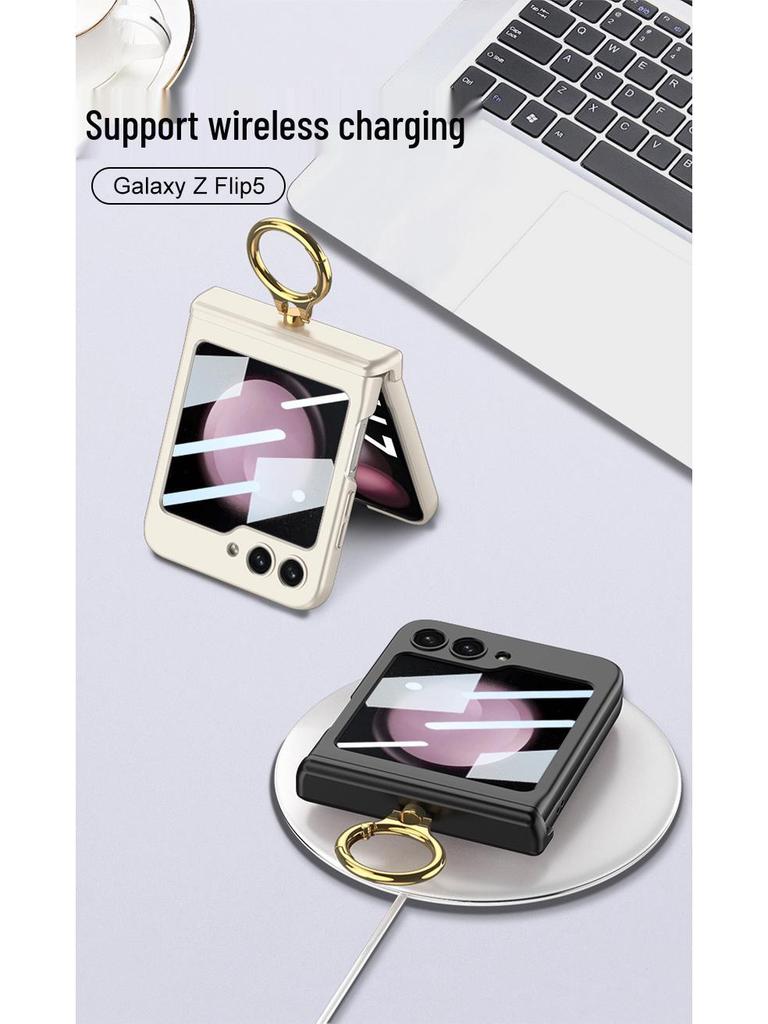Samsung Z Flip 5 Magnetic Foldable Frosted Ring Holder Case - Anti-drop Protective Cover for Couples