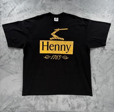 PRO Athletic Henny 1765 Hip Hop Rap T-Shirt Herren 3XL Schwarz Gold Grafik Y2K VTG