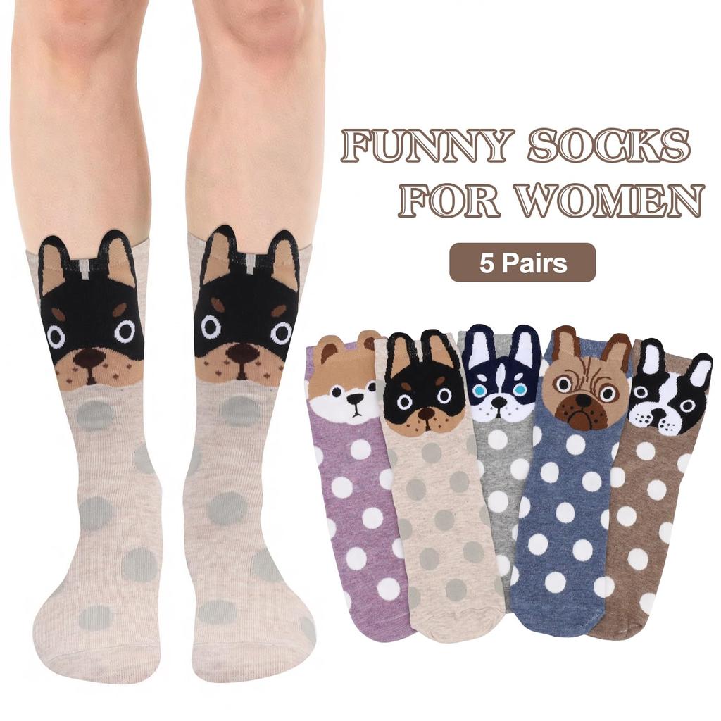 Cute Dog Socks for Women of 5 Cotton Dog Socks Funny Christmas Birthday Gifts for Women Popular Dog Gifts for Women Warm Dog Goods Funny Goods for Dog
