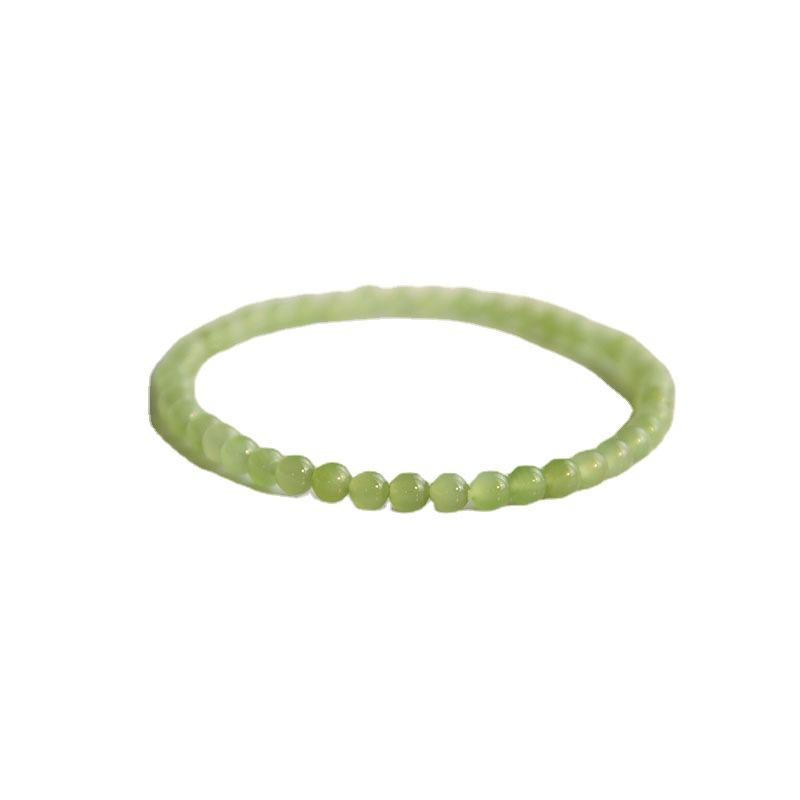 Natural Hetian Jade Bracelet for Women, Ultra-Fine4mm Green jade bead bracelet layered with plain rings in a forest style