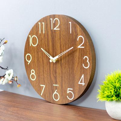 Luminous Wooden Wall Clock, Silent Wood Grain, Creative and Light Luxury Style, Living Room Simple Quartz Clock, 30cm