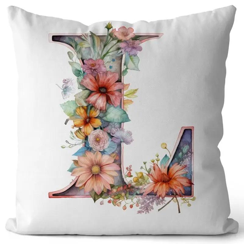 English Letter Flower Print Sofa Cushion Cover Suitable For Home Living Room Decoration Hotel Hospital Dormitory Pillow