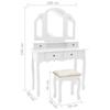 VidaXL Vanity Table and Stool Set White 100x40x146 Cm Paulownia