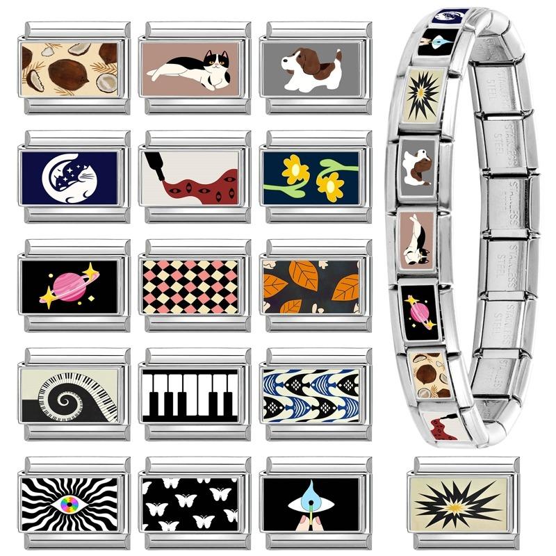 New Cute Colored Cats Dogs Leaf Italian Charm Fit 9mm Stainless Steel Women DIY Bracelet Fashion Jewelry