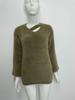 2025 Hollow V-Neck Faux Mink Velvet Sweater: Soft Knit Women's Solid Color Top