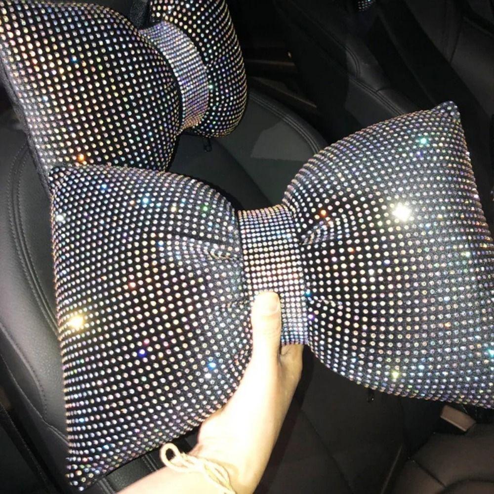 Anti-fatigue Crystal Bow Car Headrest Rhinestone Crystal Car Neck Support Car Accessories