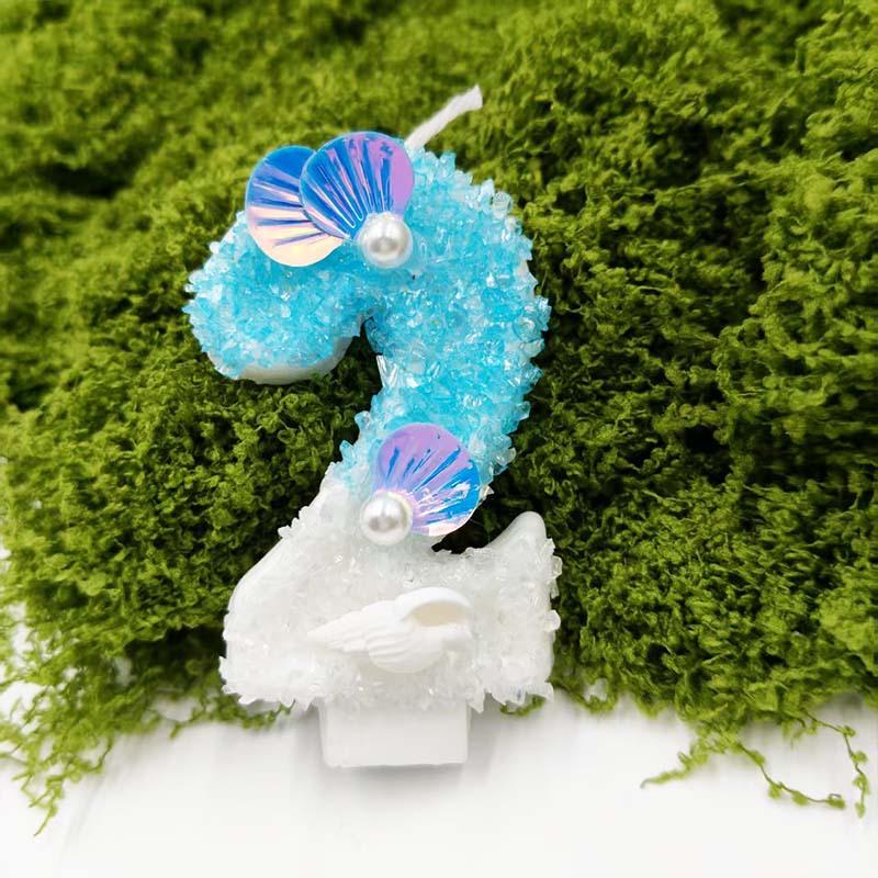 Blue and White Beach Digital Candle Birthday Cake Decoration Plug-in Birthday Candle Creative Design Exquisite