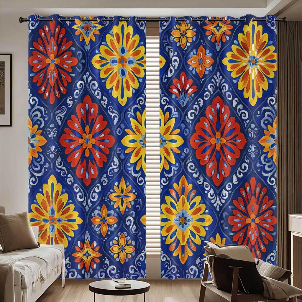 Bohemian Pattern Blackout Curtains, Custom-Made with Your Image, High-Precision Sun Protection, Thickened Polyester.