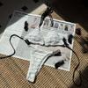 Sexy Backless Mesh Splicing Drawstring Tie Two Piece Bikini Swimsuit For Women