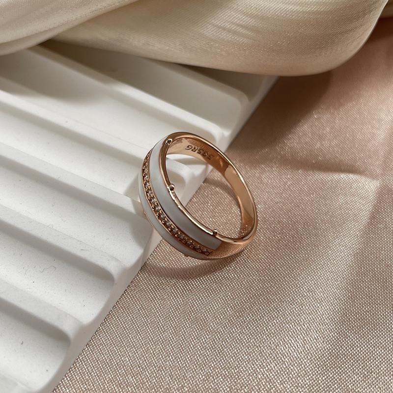 Weiß emaillierte Ringe für Damen Naturzirkon Vollpavé Glänzend Schlicht Stilvoll Alltagsschmuck