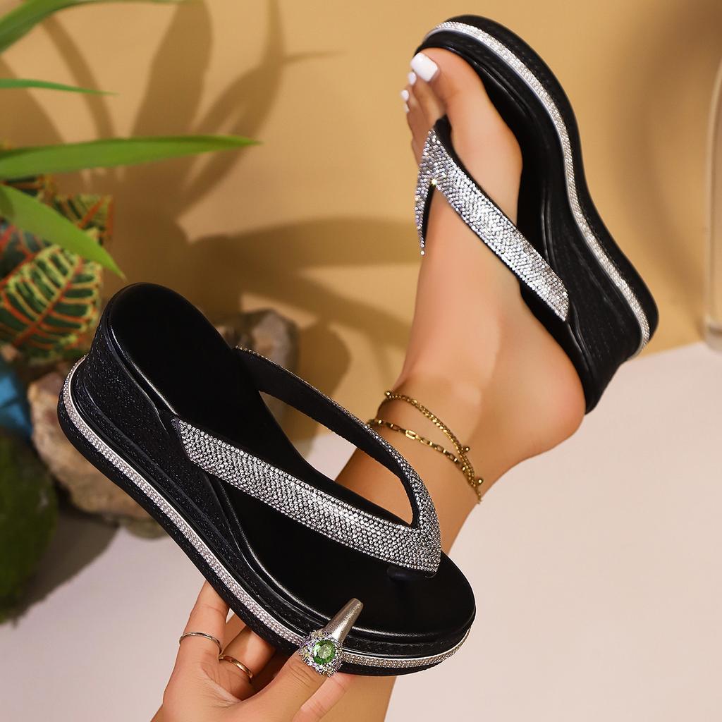 Design Fashion Casual Wedge Heel Flip Flops for Women Summer New Elegant Comfortable Thick Soled Beach Slippers