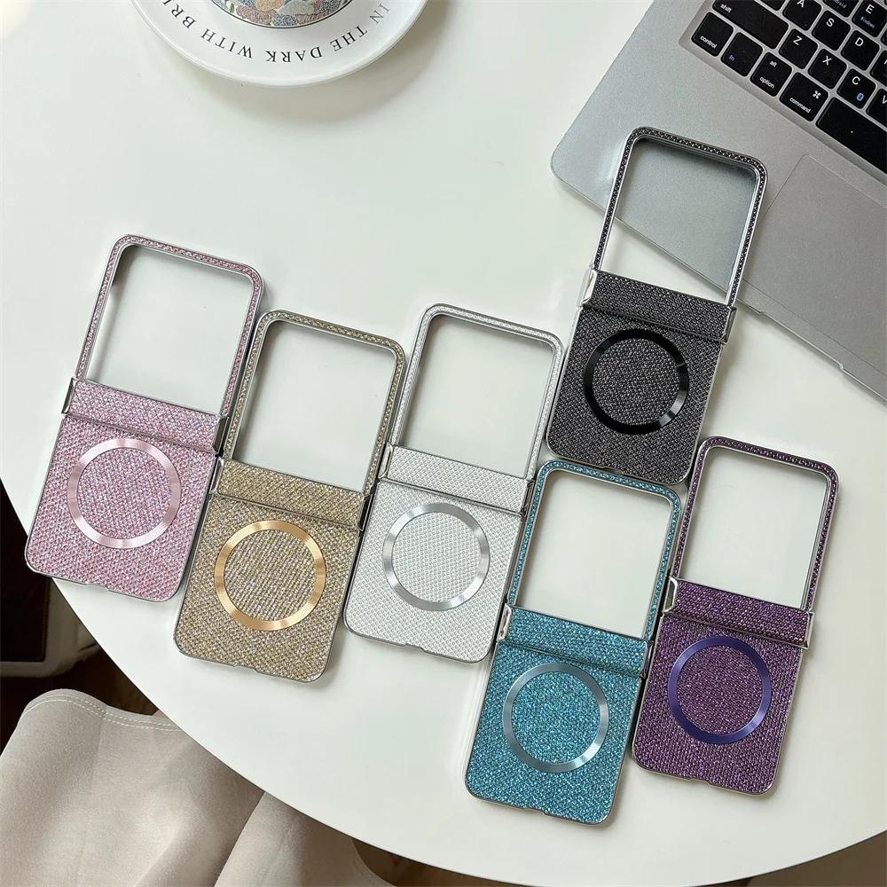 Pro bezdrátové nabíjení Magnetické pokovení Kožené pouzdro na telefon pro Motorola Razr 50 40 Ultra Moto Razr 50 Kryt s ochranou pantu