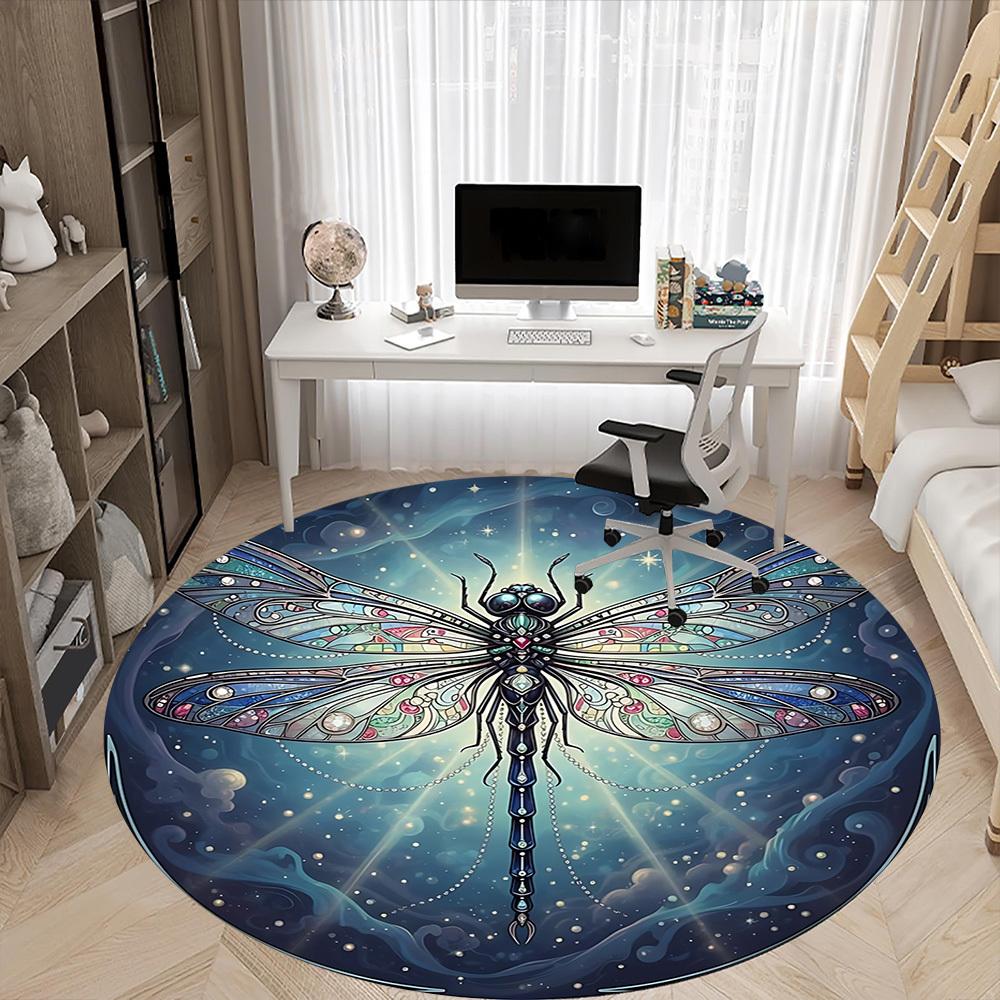 1pc Dragonfly Staine Glass Office Round Rug, Non-slip, Soft and Durable Office Rug for Interior Decoration, Perfect for Office,Decoration yy260204080