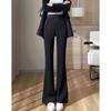Women High Waist Elastic Thick Fleece Flared Casual Business Suit Pants