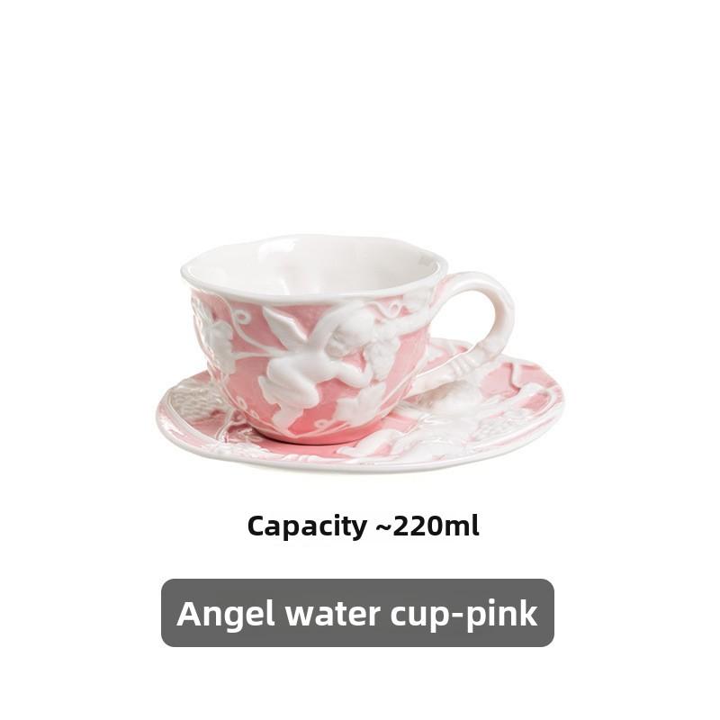 Emboss Ceramic Teapot Black Tea Cup Saucers Set Retro Afternoon Tea Coffee Cup Saucer Couple Cup Set Home Creative Drinkware Mug