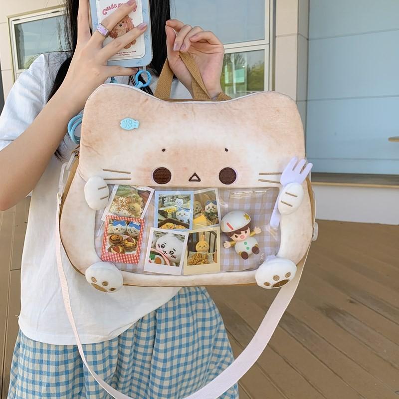 Bread Pattern Cat Itabag Cartoon Backpack Shoulder Bag With Open Front Pocket