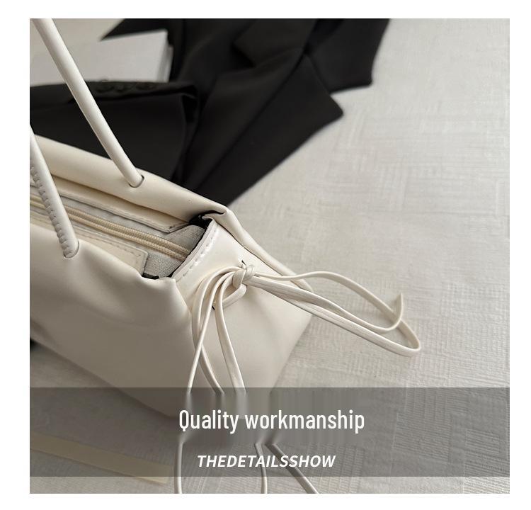 2025 New Oil Wax Leather Bowknot Baguette Bag for Women - Spring/Summer Fashion Simple Texture Underarm Shoulder Bag