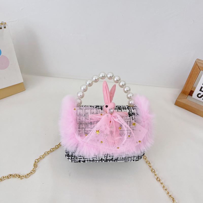 Charming Pearl Bow Mini Handheld Bag For Kids With Stylish Modern Design And Breathable Fabric