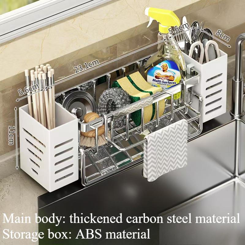 

Multifunctional Sink Caddy Adjustable Draining Rack Sponge Cloth Detergent Organizer Kitchen Storage Household Accessories серебряный