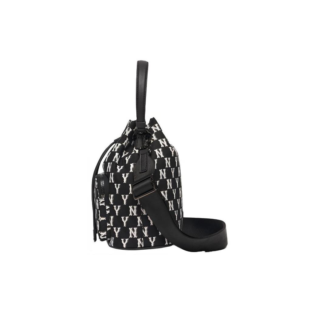 MLB Monogram Series Vintage Floral Print Letter Logo NY Yankees Polyester Bucket Bag Unisex Bags Black 3ABMS012N-50BKS