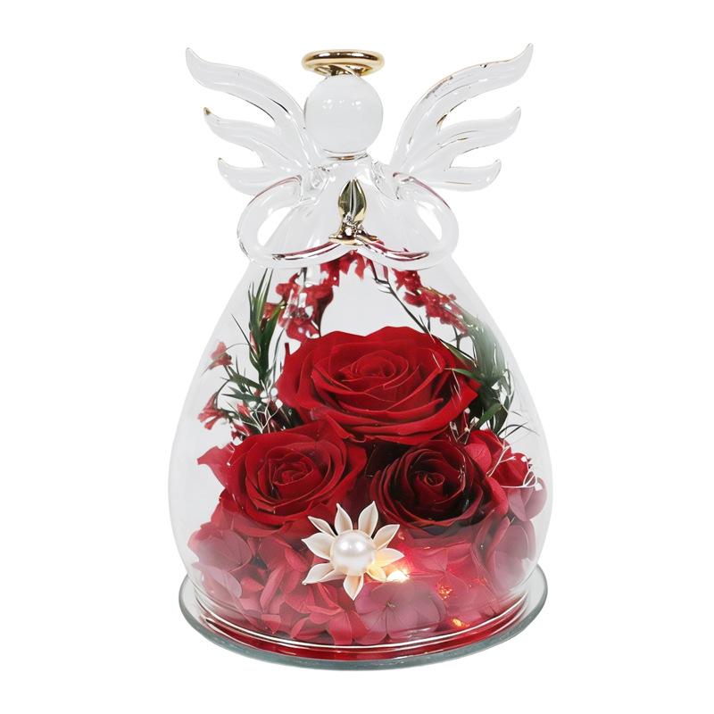 Eternal Flower Rose Gift Box Little Angel Christmas Eternal Flower Glass Cover Valentine's Day Gift